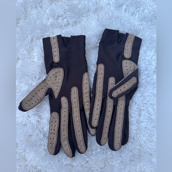 vintage brown Isotoner gloves, one size, likely made of leather & nylon. - Picture 2 of 7